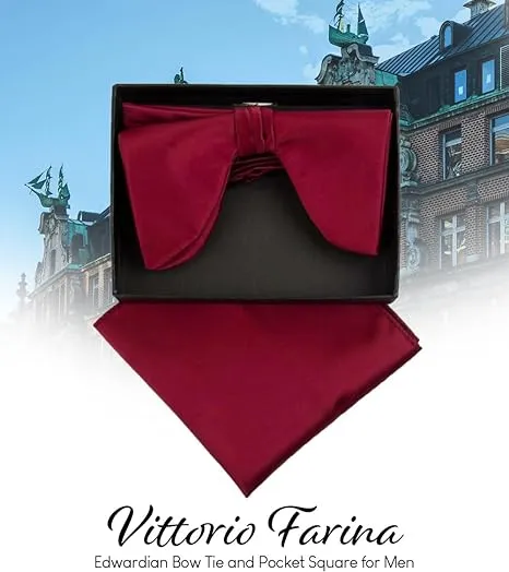 Vittorio Farina Men's Satin Teardrop Bow Tie & Pocket Square in Gift Box