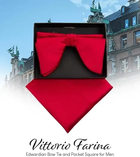 Vittorio Farina Men's Satin Teardrop Bow Tie & Pocket Square in Gift Box