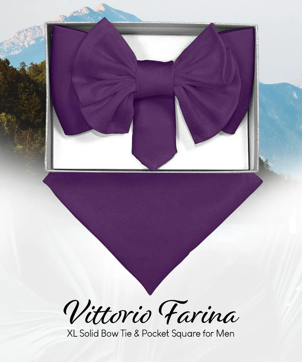 Vittorio Farina Men's XL Solid Satin Bow Tie & Pocket Square in Gift Box