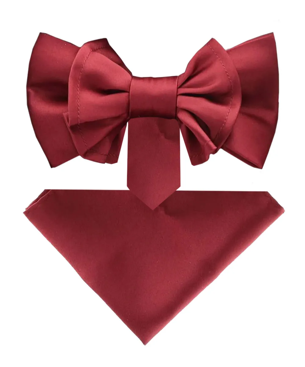 Vittorio Farina Men's XL Solid Satin Bow Tie & Pocket Square in Gift Box