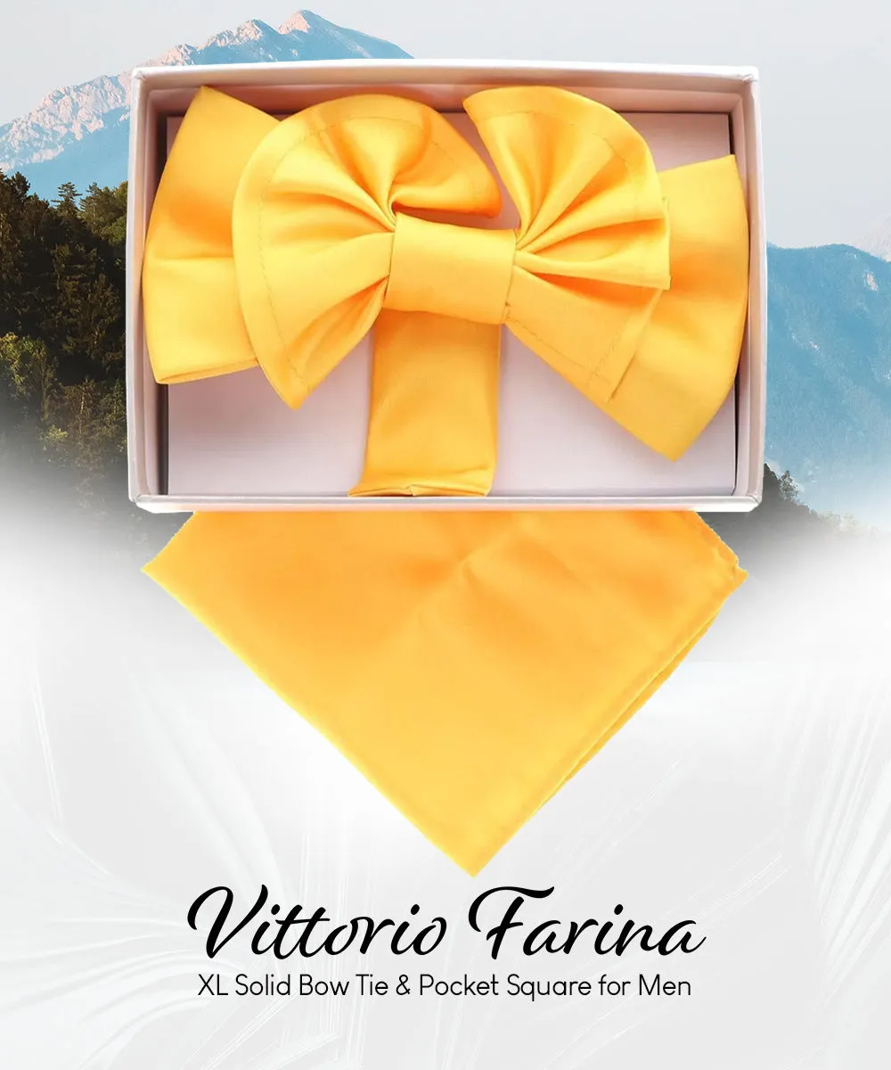 Vittorio Farina Men's XL Solid Satin Bow Tie & Pocket Square in Gift Box