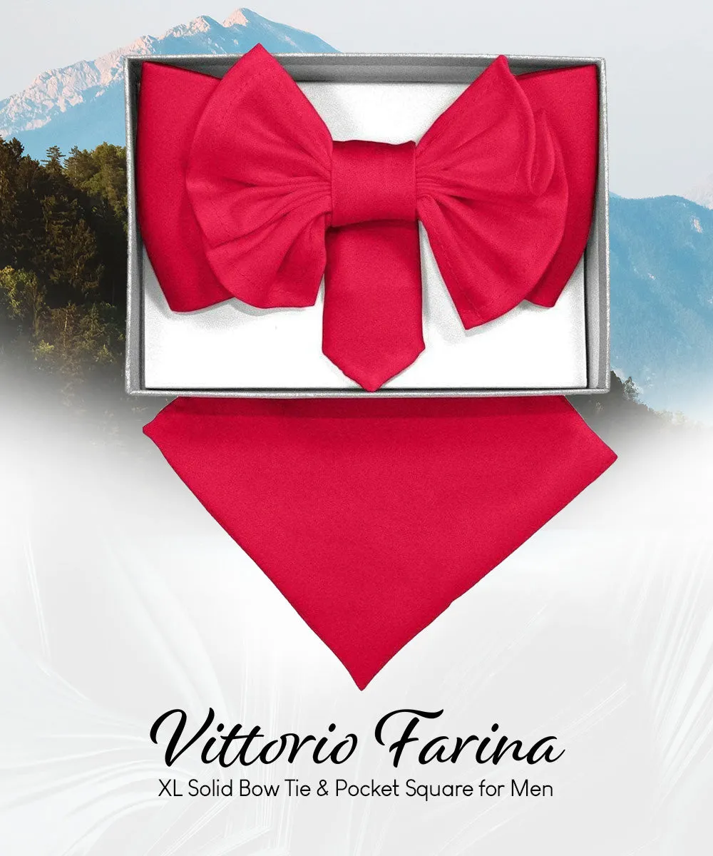 Vittorio Farina Men's XL Solid Satin Bow Tie & Pocket Square in Gift Box