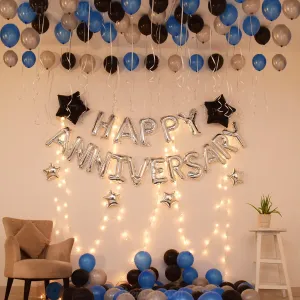 Wedding Anniversary Decoration Blue & Black  69 Pcs - Bedroom Decoration Items