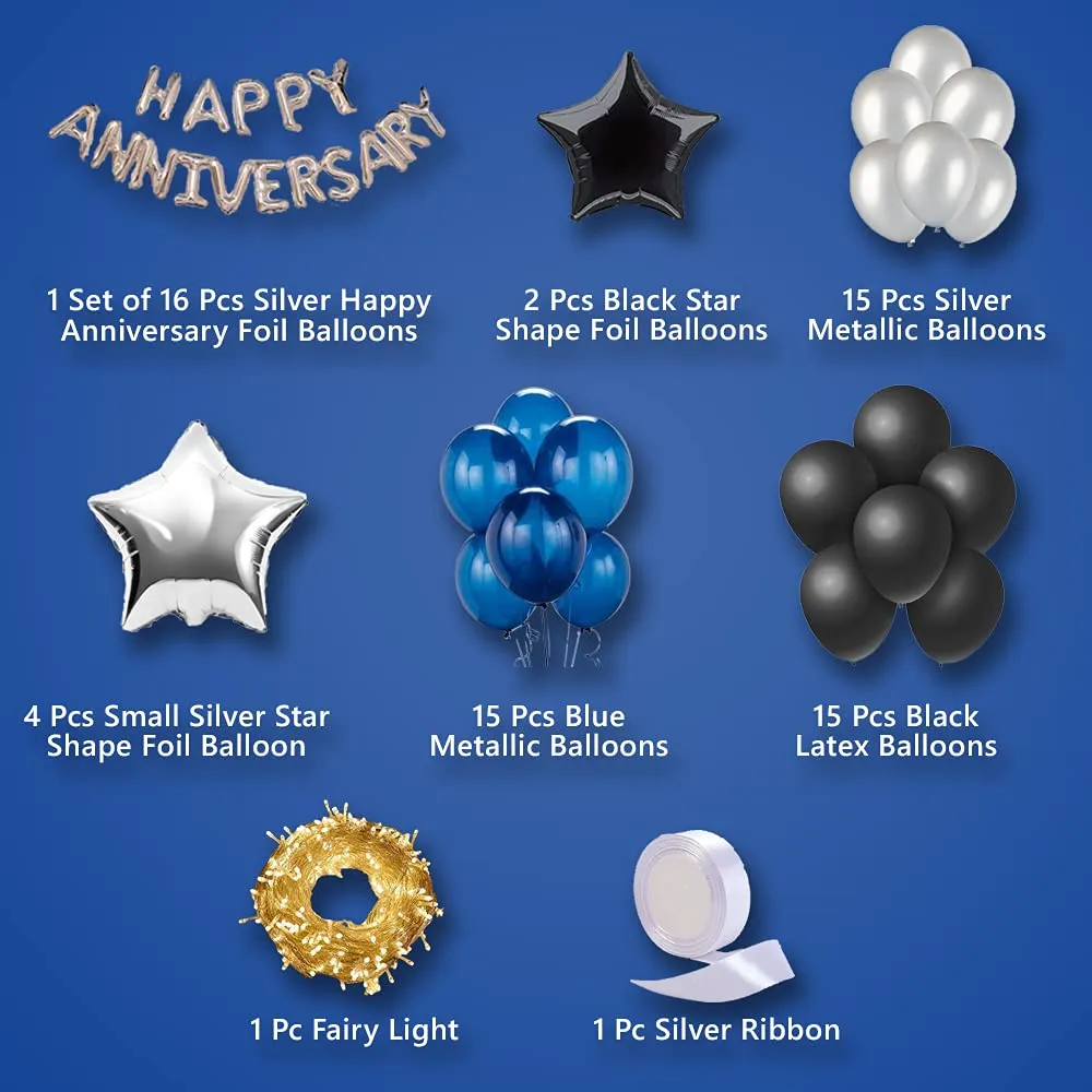 Wedding Anniversary Decoration Blue & Black  69 Pcs - Bedroom Decoration Items