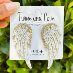 White Angel Wing Beaded Earrings