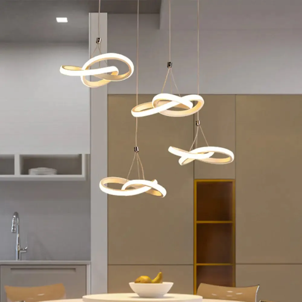 White LED Acrylic Ceiling Chandelier - Seamless Curve Design with Warm/White Light